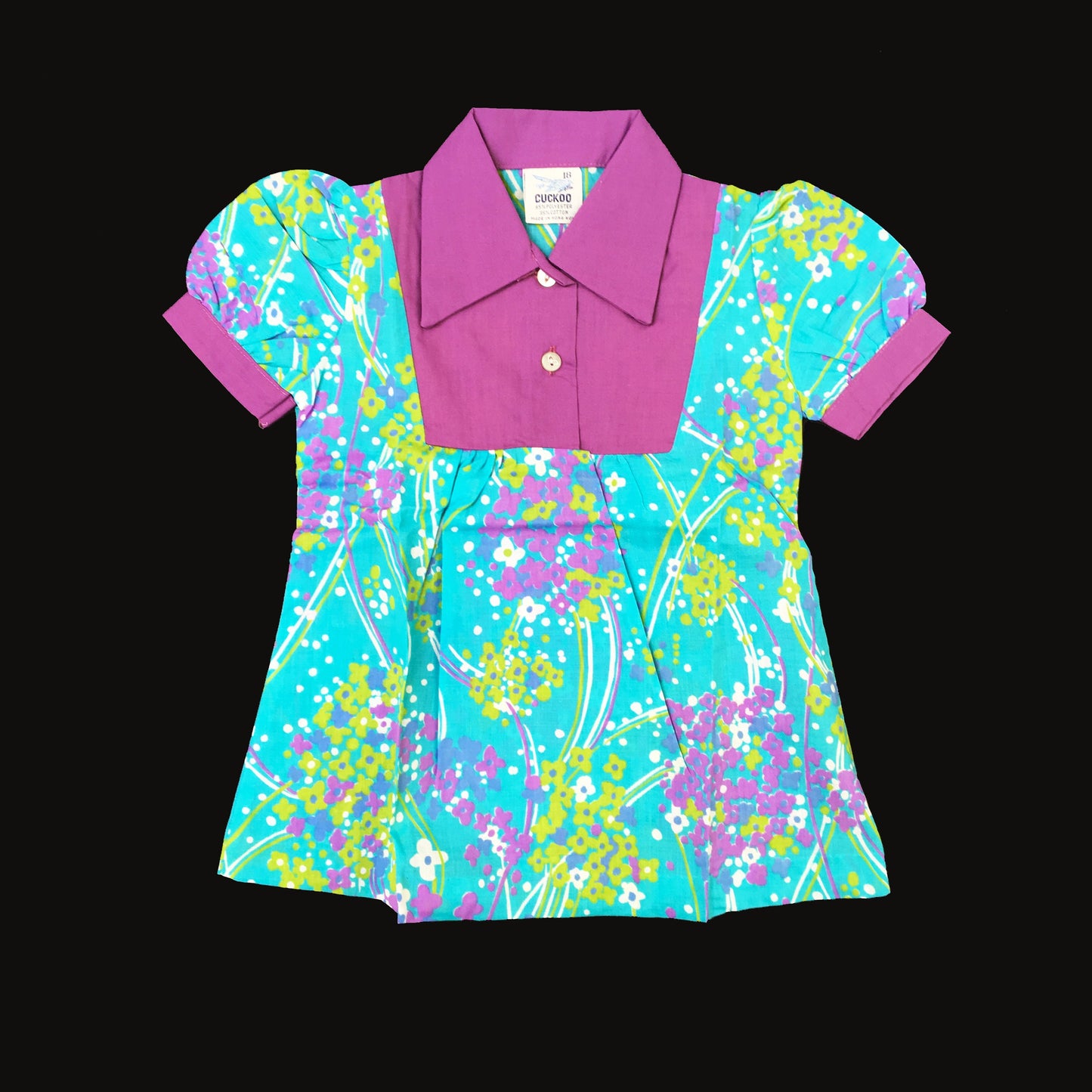 60's Turquoise/Purple Mod Pop Floral  Dress  Size 18-24M