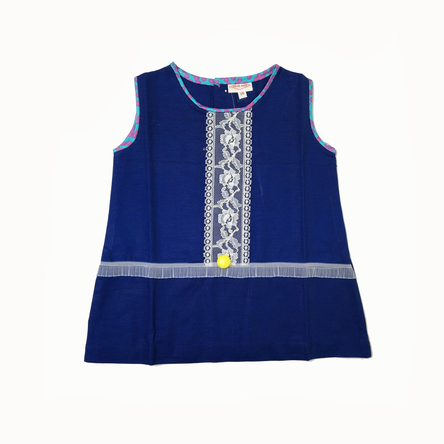 Vintage NOS 60's Blue Lace Plastron Mod Dress New Old  Stock 18-24M, 2-3Y