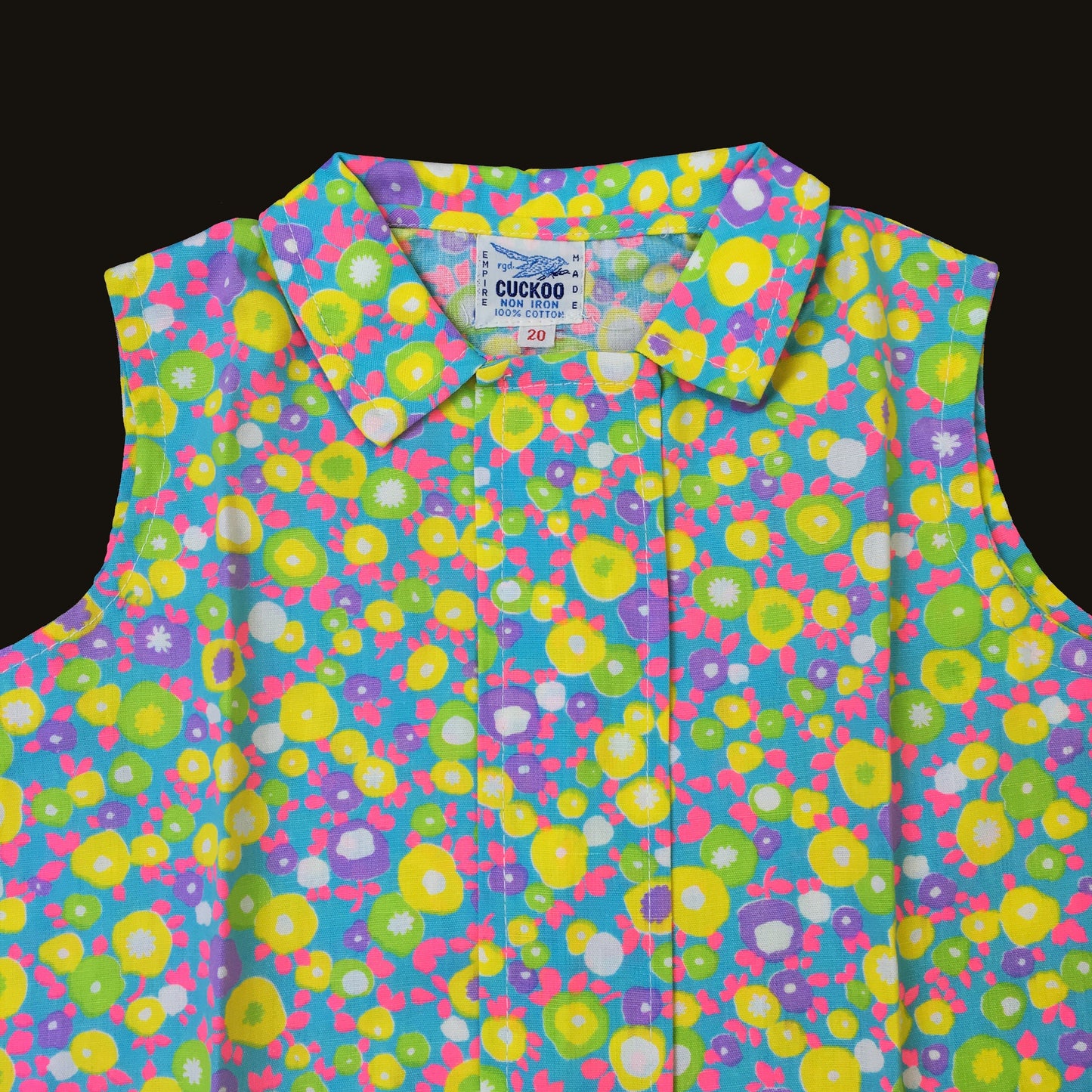 Vintage NOS 60's Blue/Yellow/pink Floral Mod Dress New Old  Stock 18-24M, 2-3Y, 3-4Y