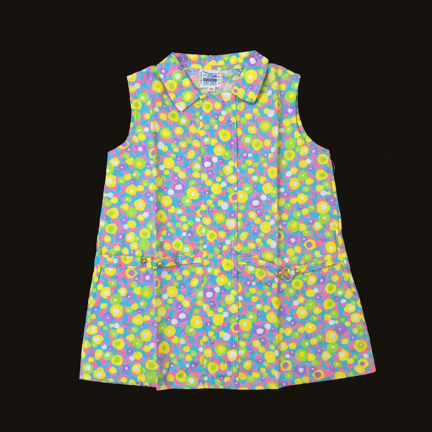 Vintage NOS 60's Blue/Yellow/pink Floral Mod Dress New Old  Stock 18-24M, 2-3Y, 3-4Y