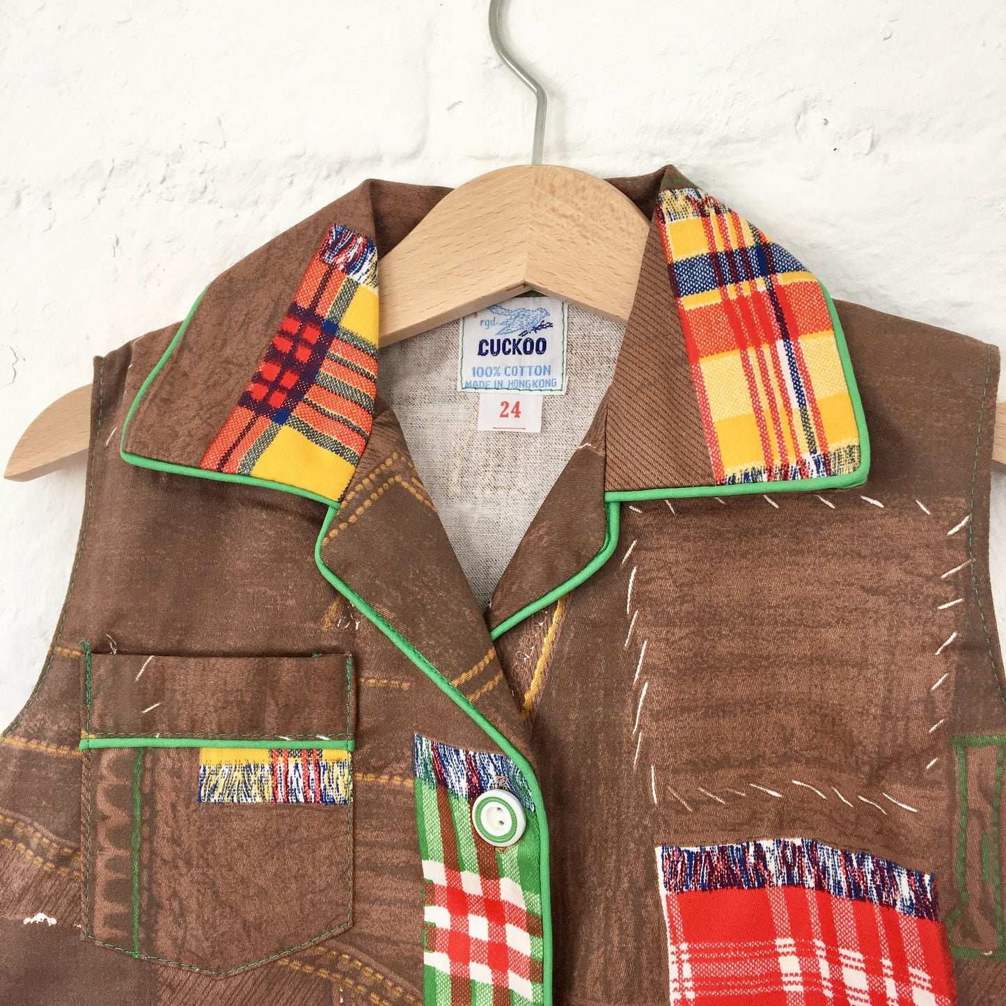 Vintage NOS 60's Brown Patchwork Dress / 4-5, 6-8, 8-10Y