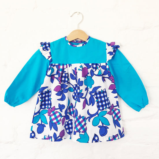 Vintage 70's Blue Psych Dress British Stock 18-24 Months