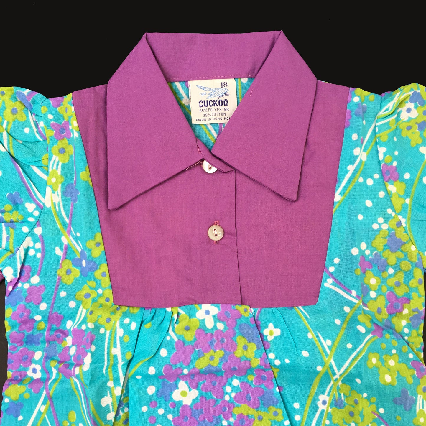 60's Turquoise/Purple Mod Pop Floral  Dress  Size 18-24M