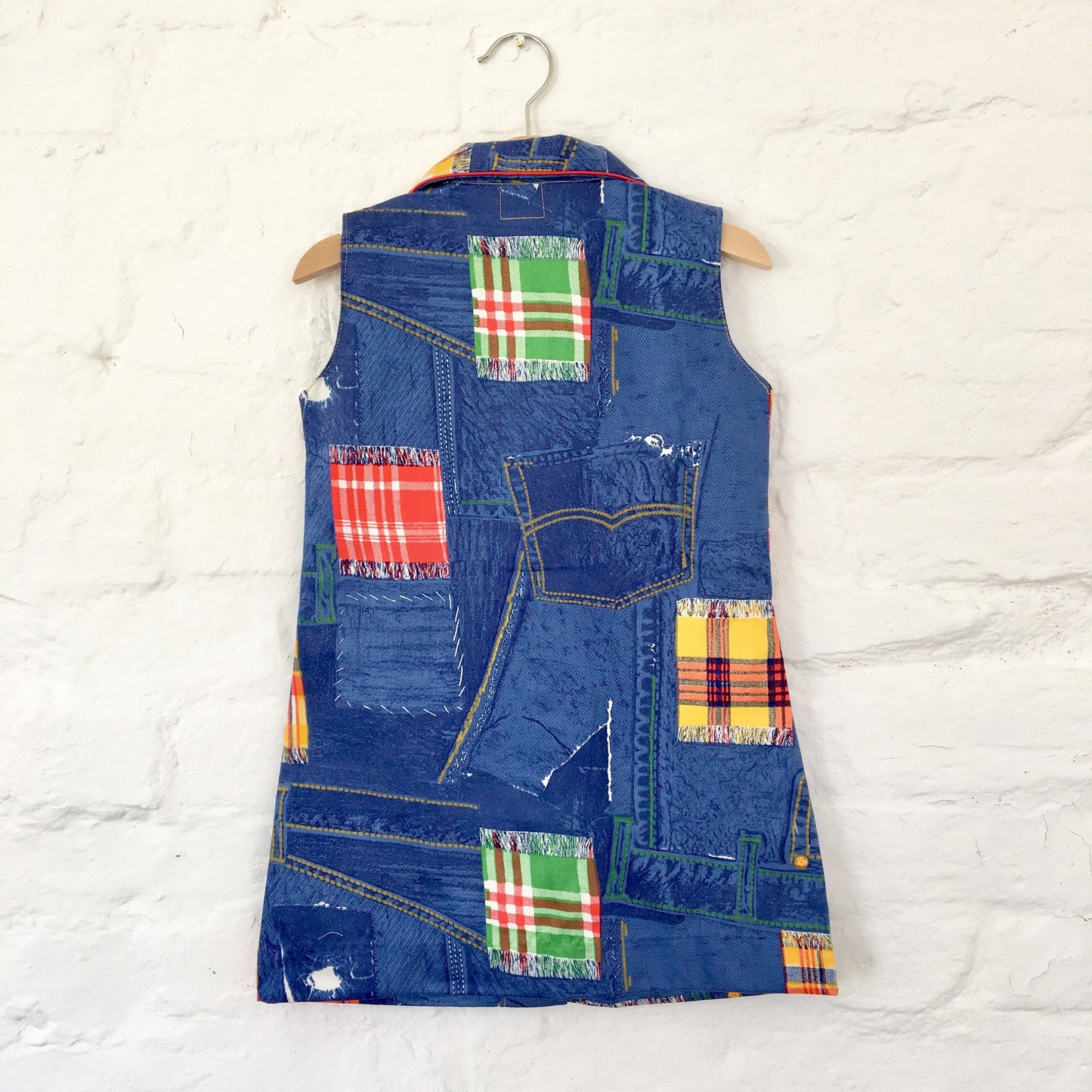 Vintage 60's Blue Patchwork Dress /  5-6, 6-8, 8-10Y