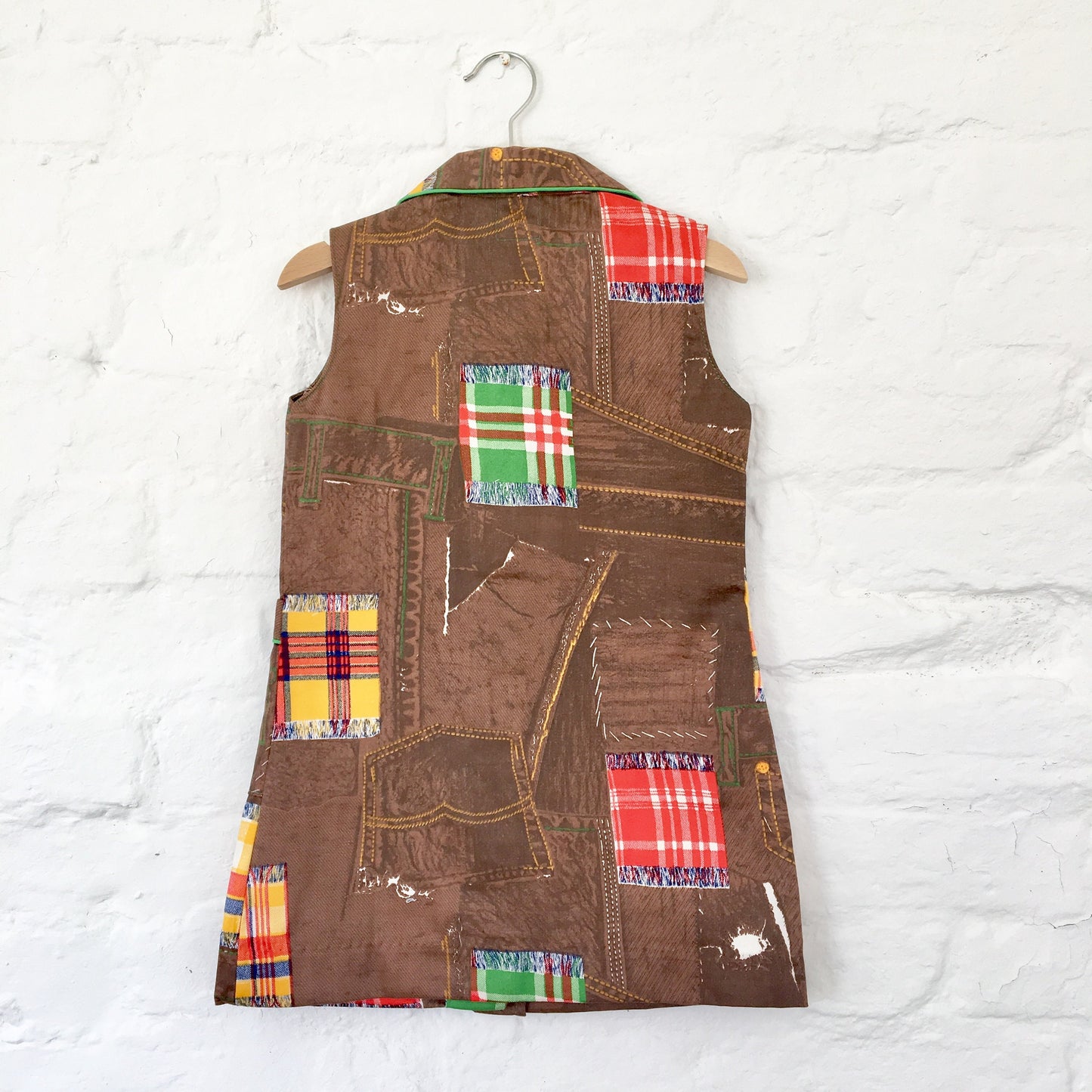 Vintage NOS 60's Brown Patchwork Dress / 4-5, 6-8, 8-10Y