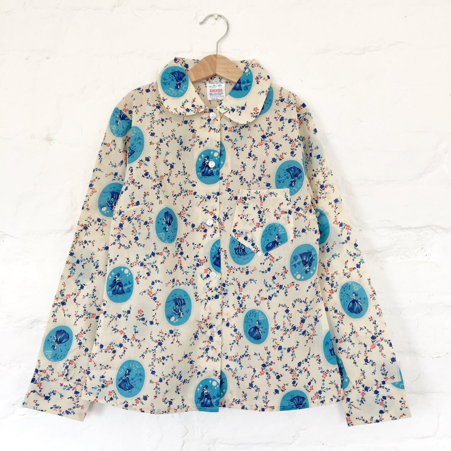 70's Printed Shirt Peter Pan Collar British New Old Stock 4-5 and 8-10Y