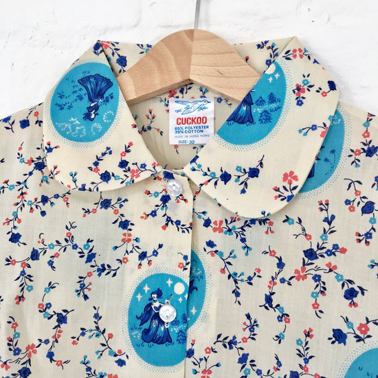 70's Printed Shirt Peter Pan Collar British New Old Stock 4-5 and 8-10Y