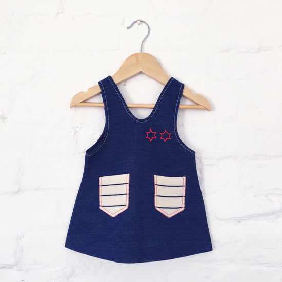 60's Blue Pinafore Dress French Stock 9-12 Months