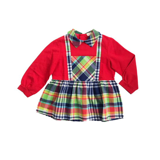 Vintage 60's Red Tartan  Dress French Stock Size 18-24M