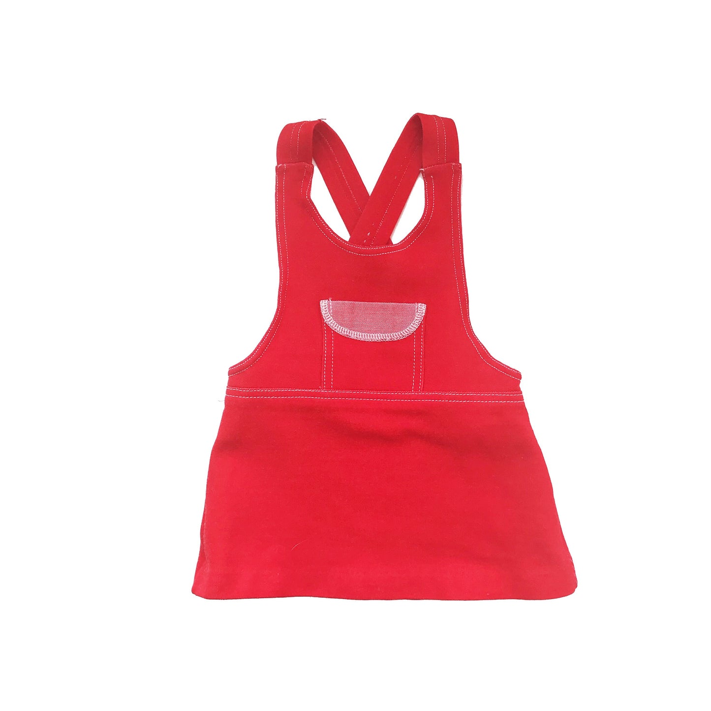 Vintage 70s Red Pinafore Dress French Stock Size 18-24M