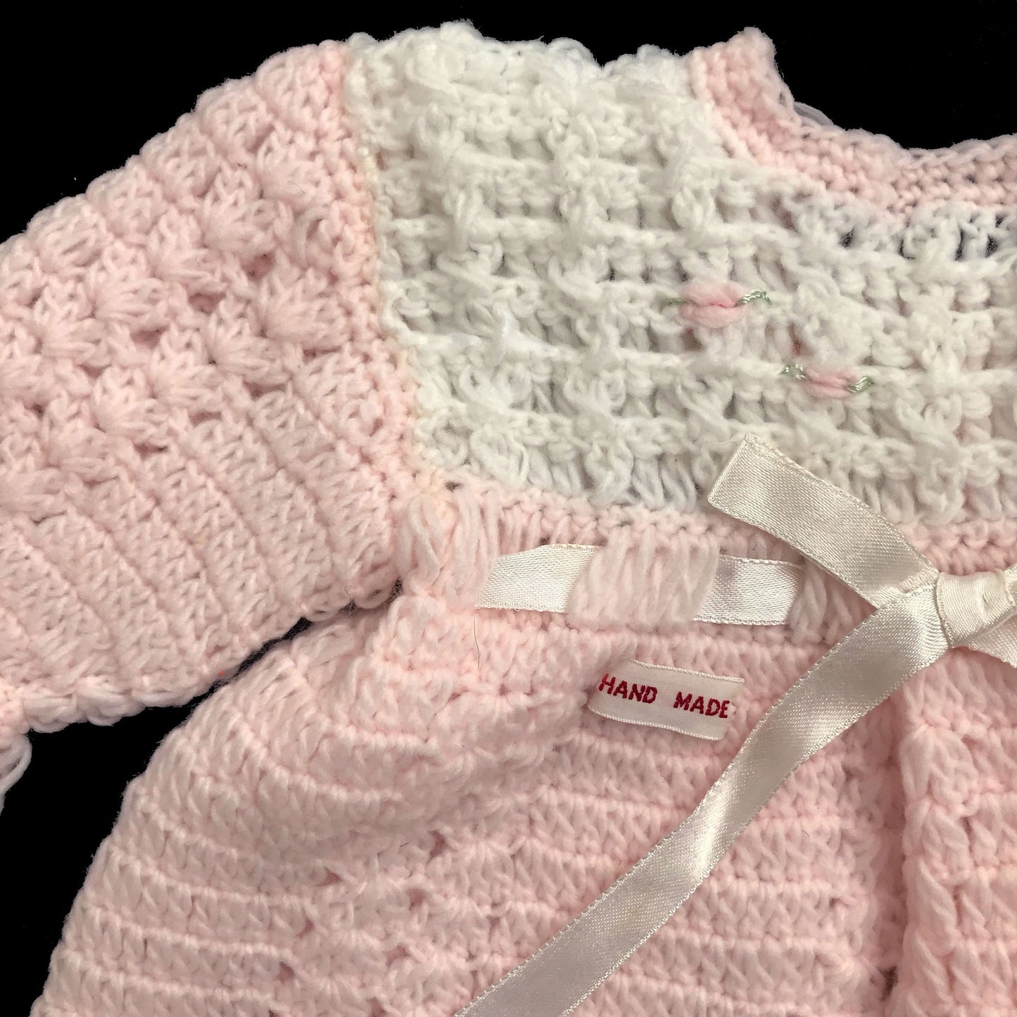 Vintage 70s Pink/ White Knitted  Dress New Old Stock 6-9 Months