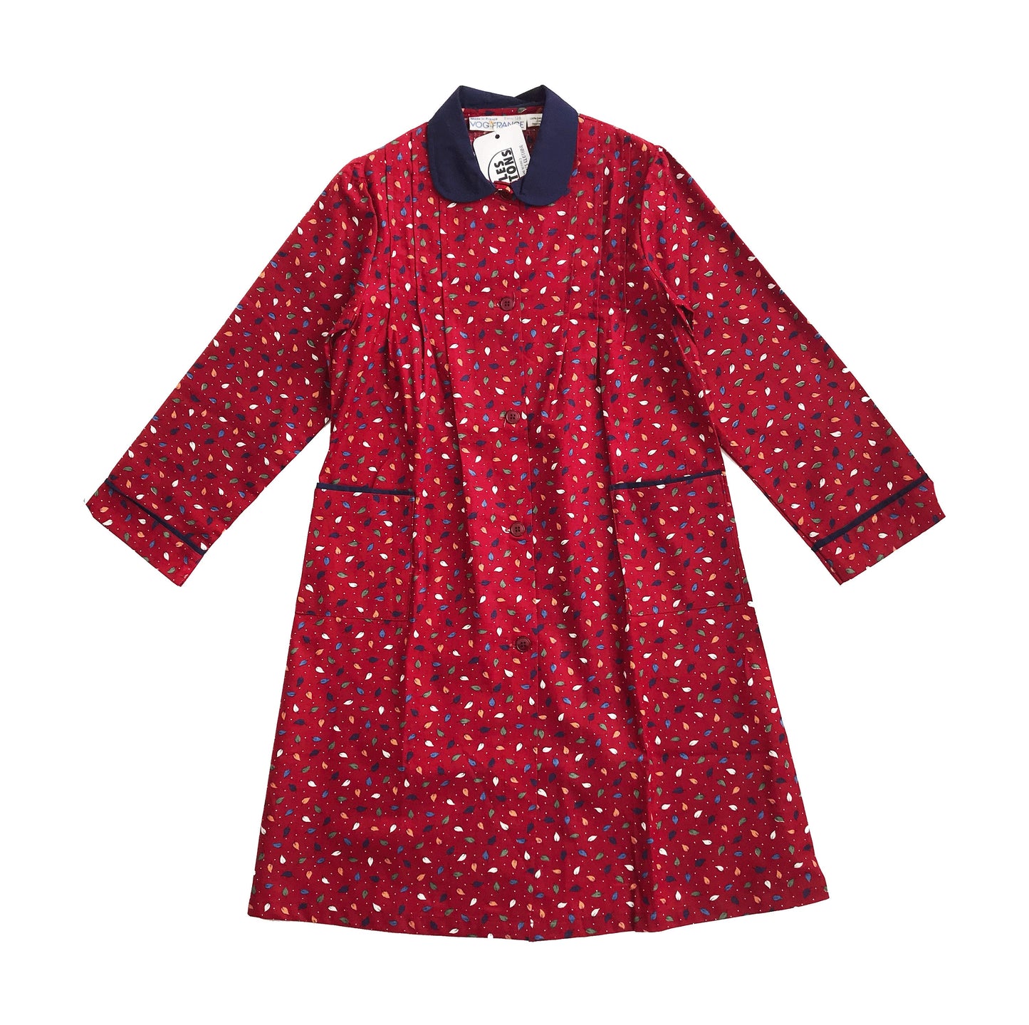 Vintage 70's Dark Red Leafy Peter Pan Collar Blouse / Dress   Made in France  6-8 Years