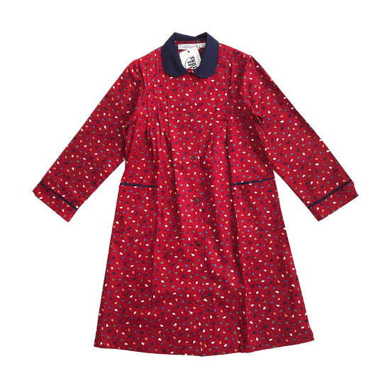 Vintage 70's Dark Red Leafy Peter Pan Collar Blouse / Dress   Made in France  6-8 Years