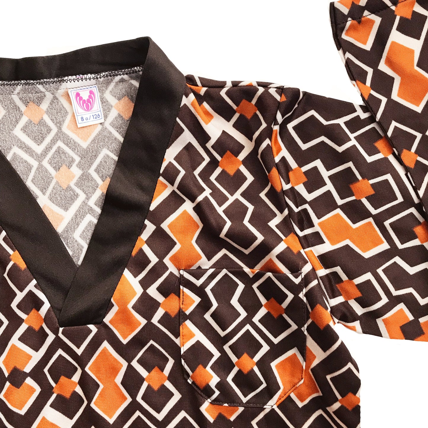 Vintage 60's Brown / Orange Geometric Top Made in France  6-8 Years