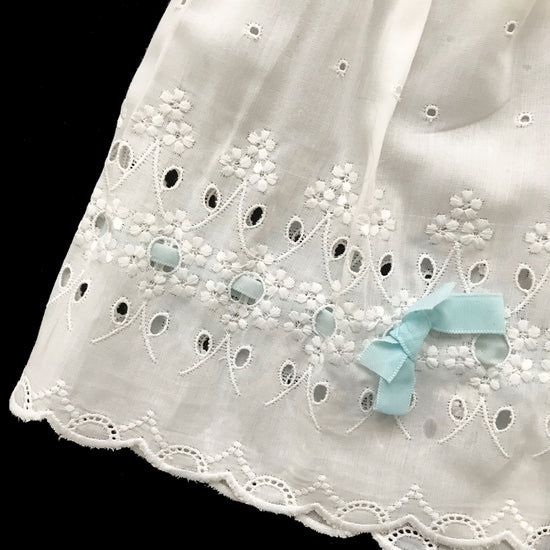 Vintage 60's "Broderie Anglaise" Blue Ribbon Embroidered White Shirt/ Top / Blouse Made in France 0-3 Months