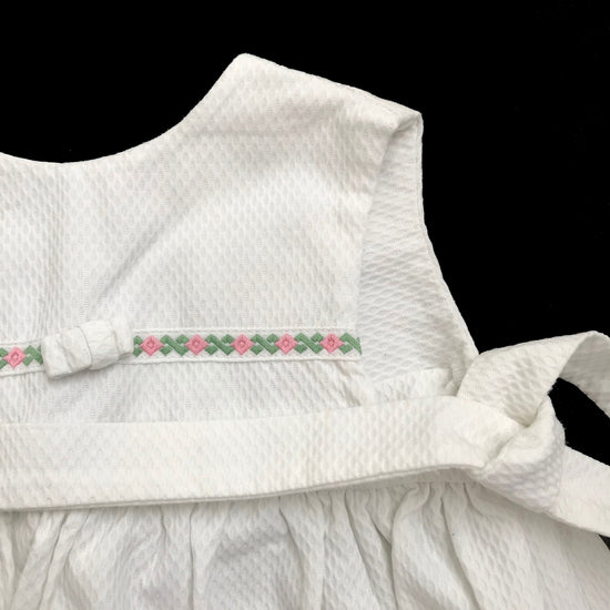 60's White Textured Pinafore Apron Dress French Stock 3-6 Months