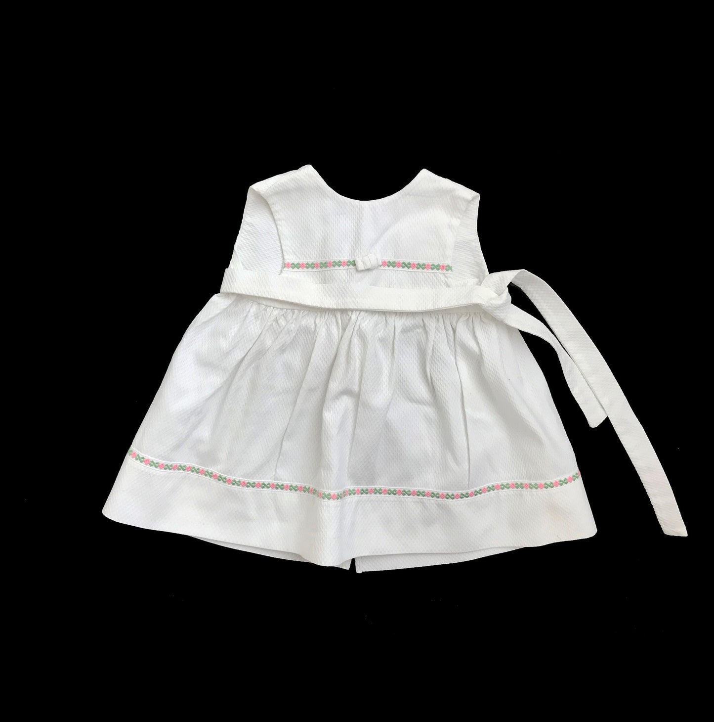 60's White Textured Pinafore Apron Dress French Stock 3-6 Months