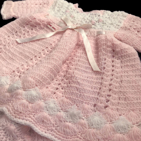 Vintage 70s Pink/ White Knitted  Dress New Old Stock 6-9 Months
