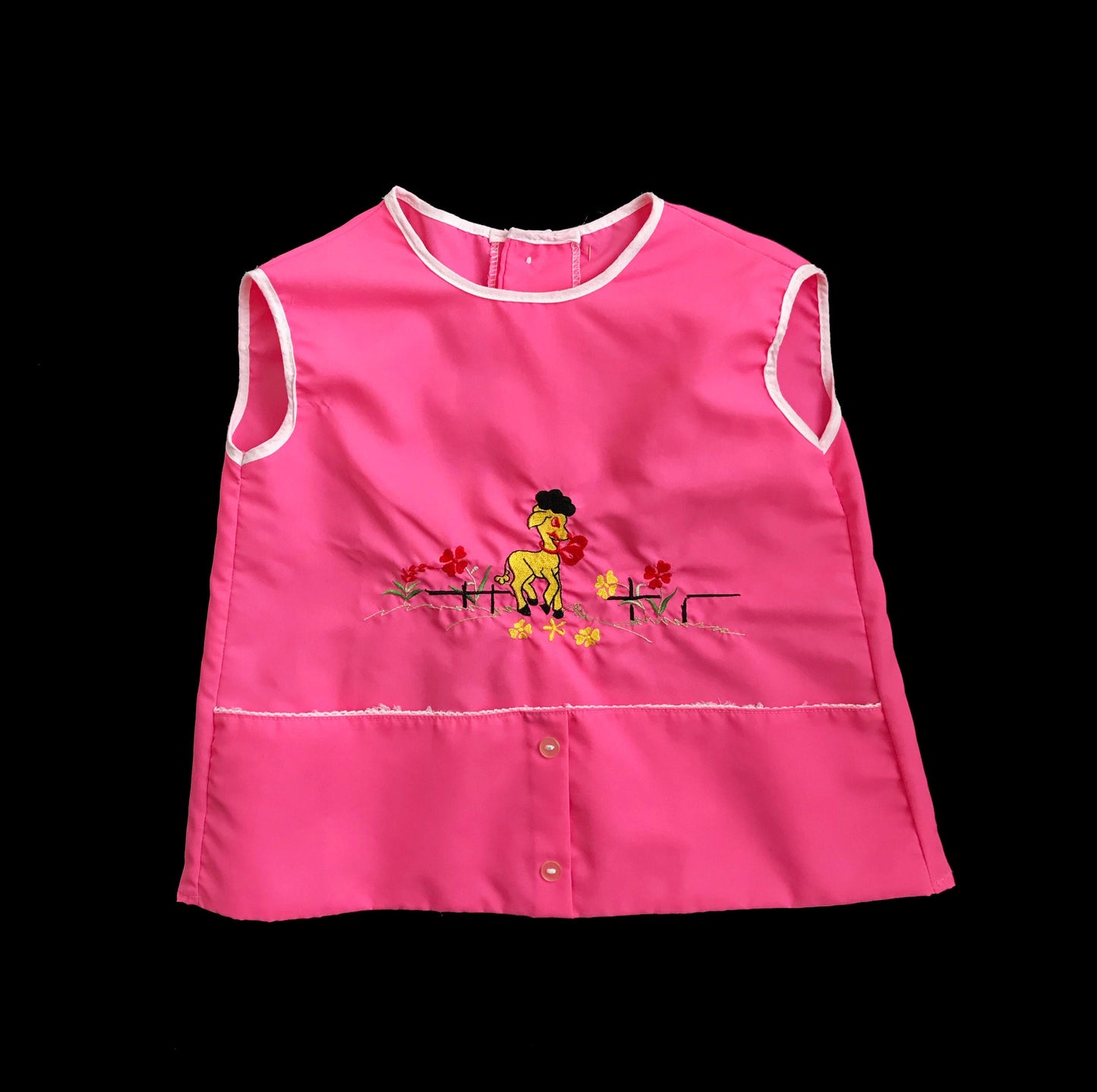 Vintage 60's Pink Nylon Embroidered  Blouse / Dress / Bib Made in France 18-24M