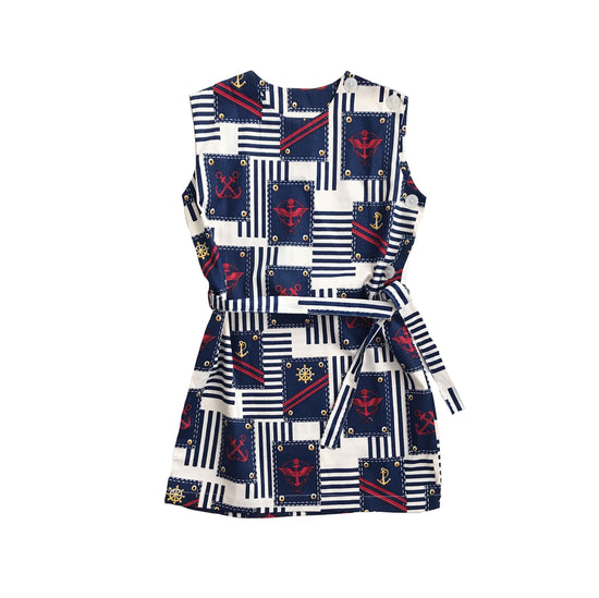 Vintage 60's Nautical Mod Belted Dress  5-6Y