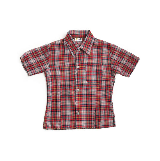 70's Short Sleeve Red Check Shirt French stock 2-3 Y