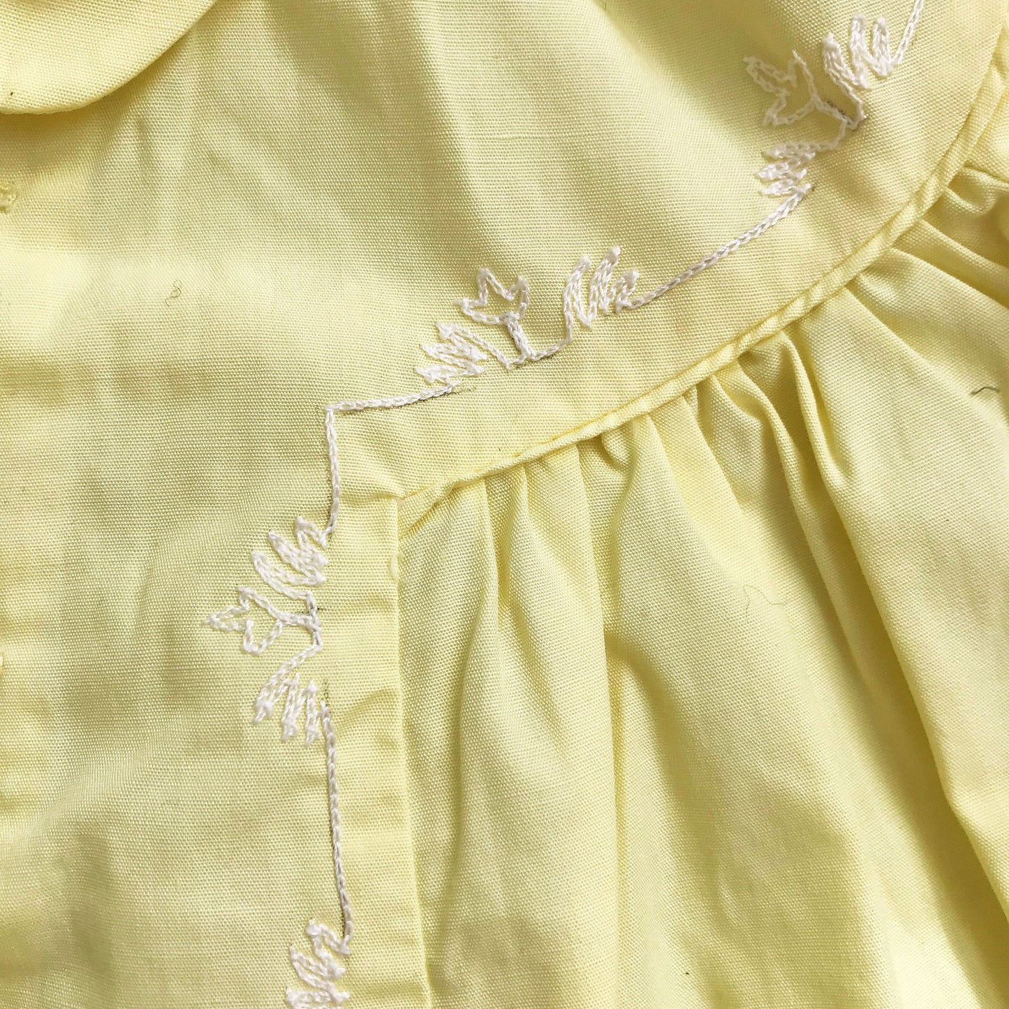 60's Vintage Yellow Classic Cotton Puff Sleeves Dress French Stock 9-12M