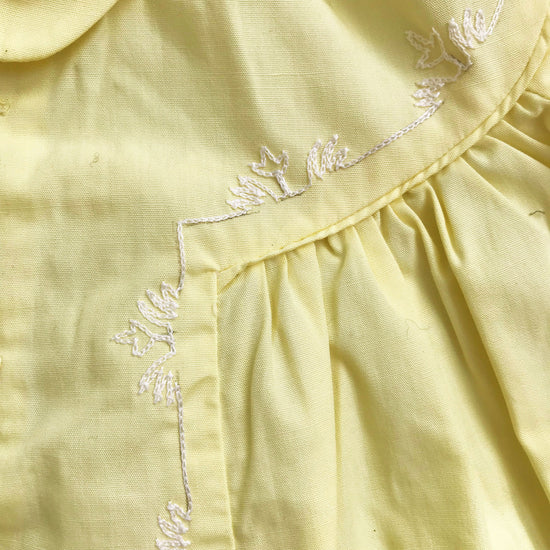 60's Vintage Yellow Classic Cotton Puff Sleeves Dress French Stock 9-12M