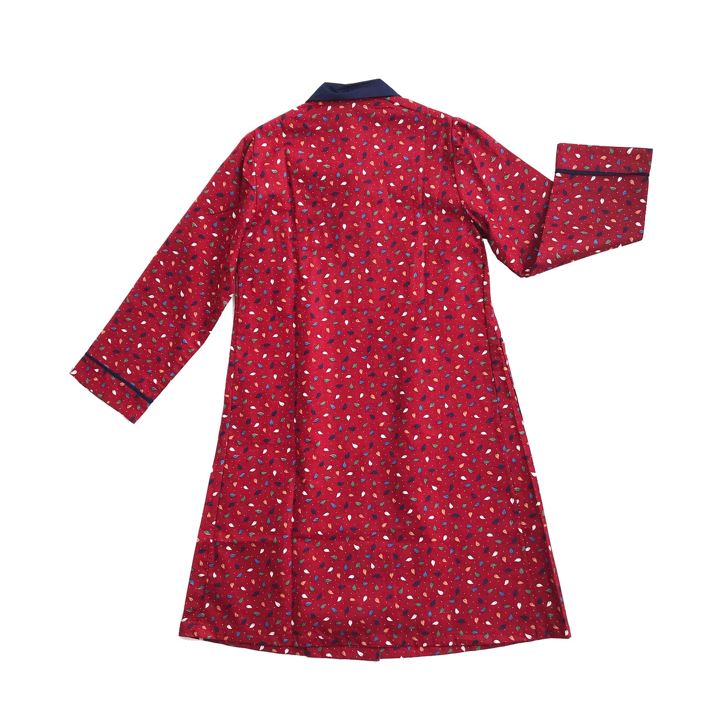 Vintage 70's Dark Red Leafy Peter Pan Collar Blouse / Dress   Made in France  6-8 Years