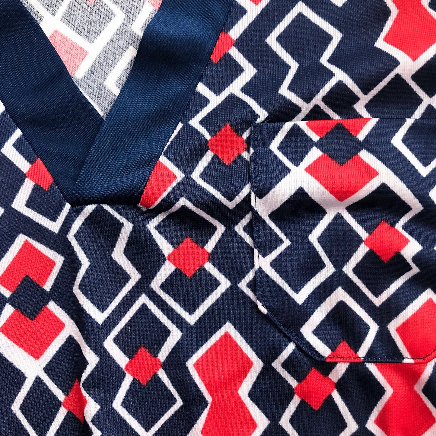Vintage 60's Red / Blue Geometric Top Made in France / 10-12 Years