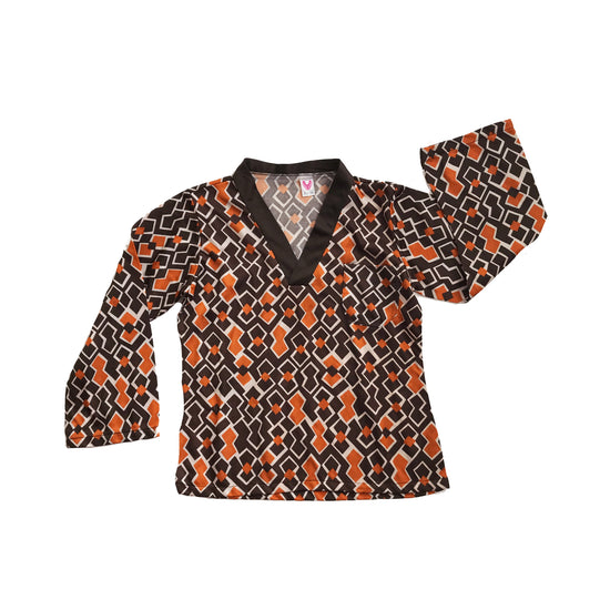 Vintage 60's Brown / Orange Geometric Top Made in France  6-8 Years