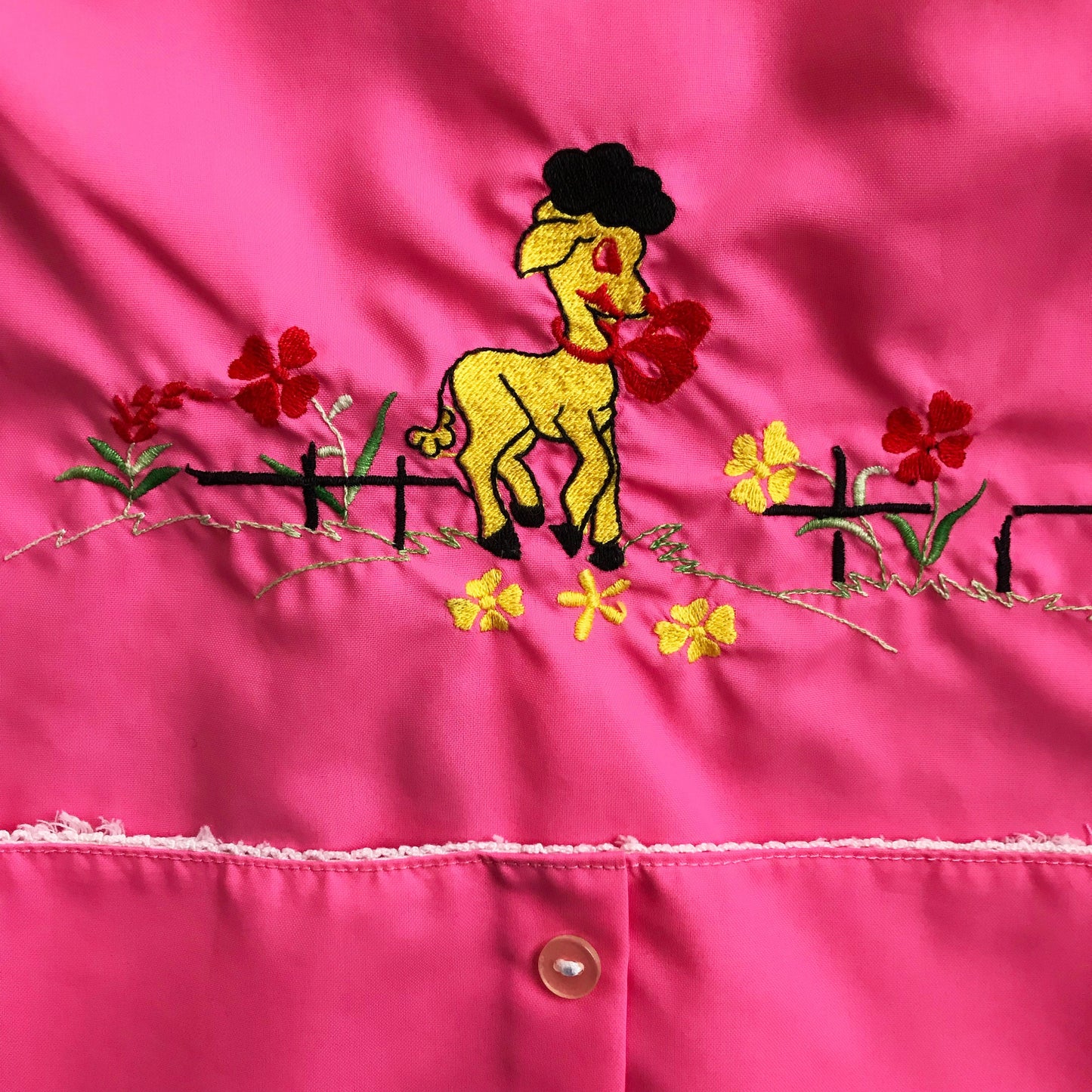 Vintage 60's Pink Nylon Embroidered  Blouse / Dress / Bib Made in France 18-24M