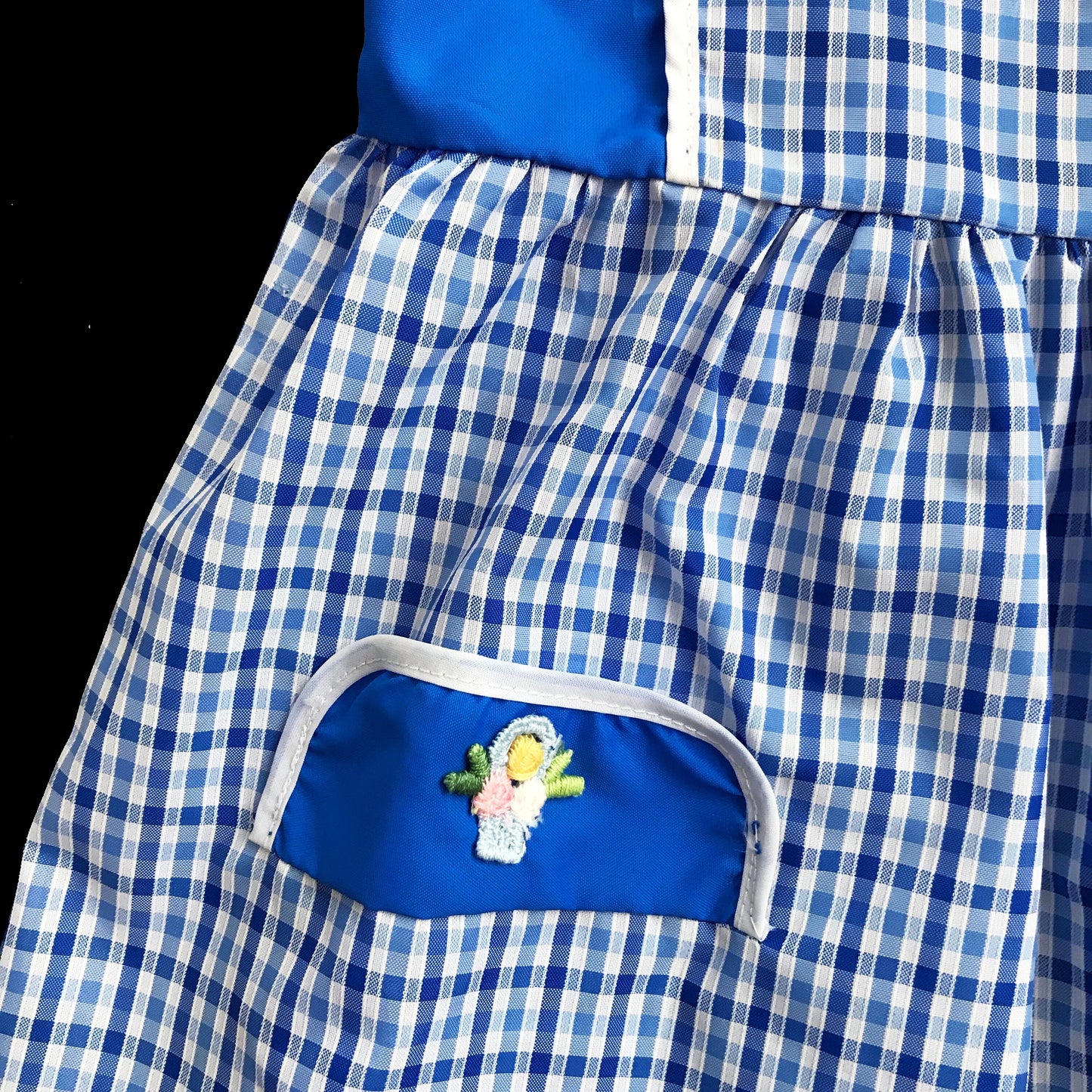 Vintage 60's Blue Gingham Nylon  Blouse / Dress / Bib  Made in France 2-3Y