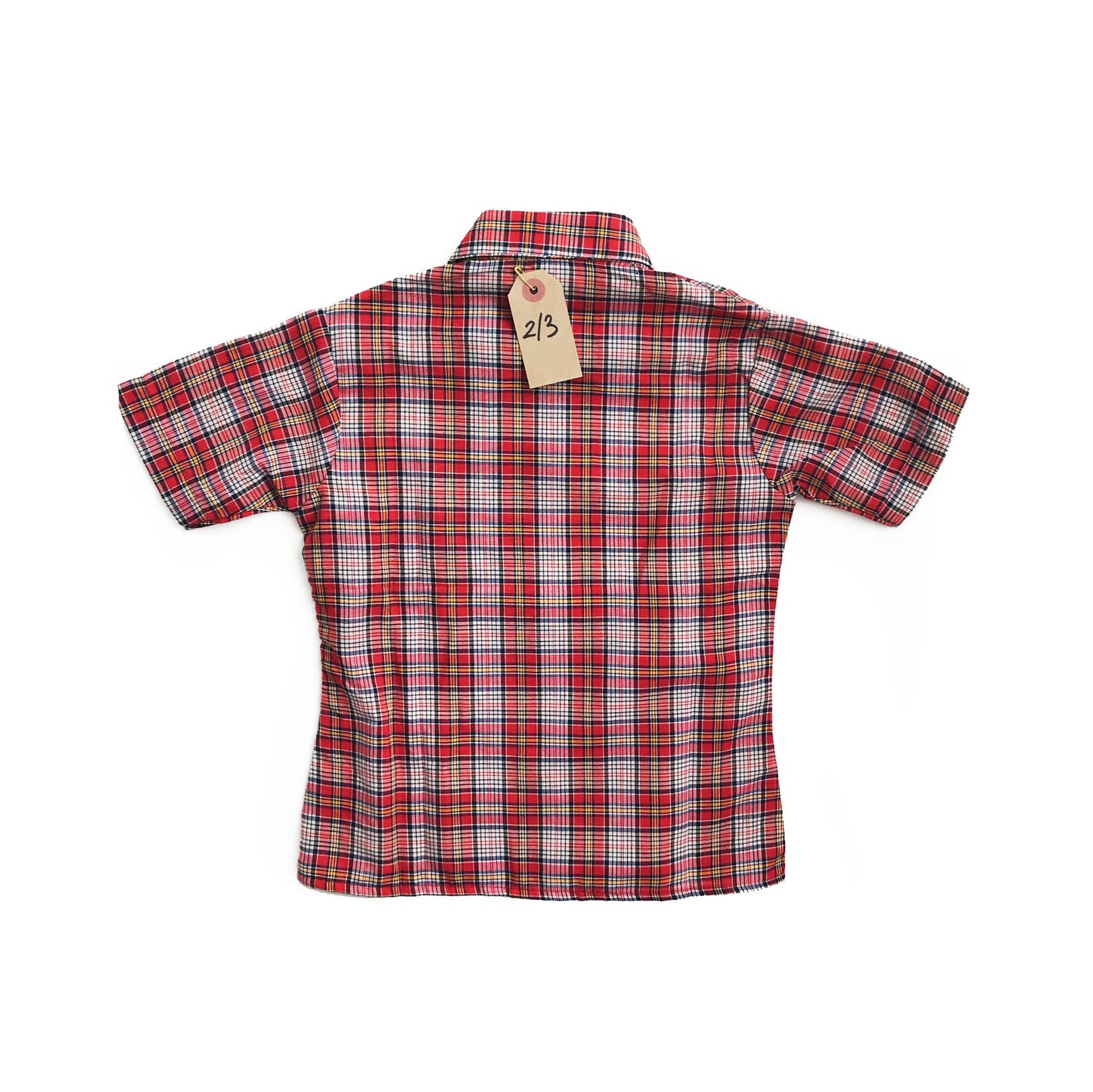 70's Short Sleeve Red Check Shirt French stock 2-3 Y