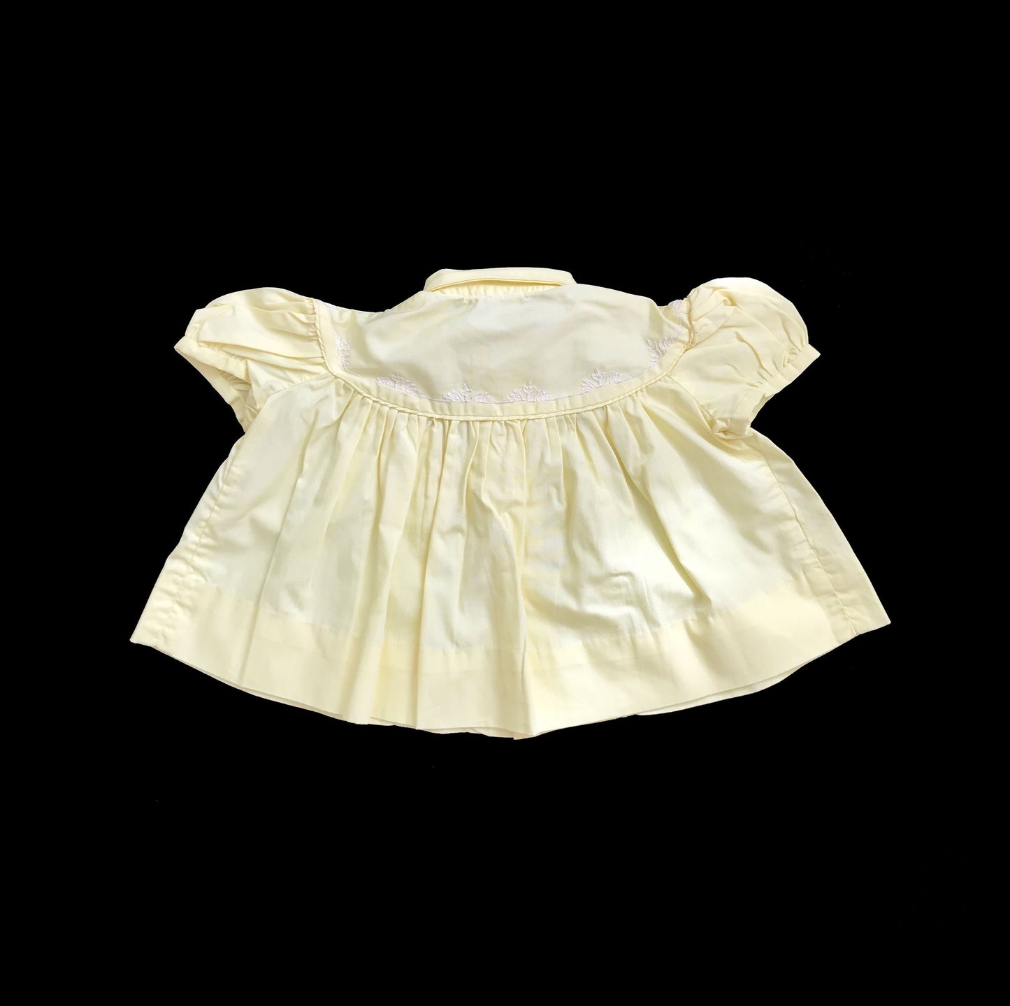 60's Vintage Yellow Classic Cotton Puff Sleeves Dress French Stock 9-12M