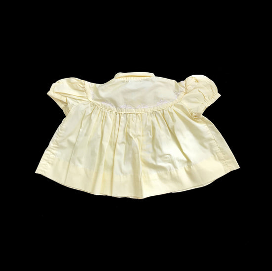 60's Vintage Yellow Classic Cotton Puff Sleeves Dress French Stock 9-12M