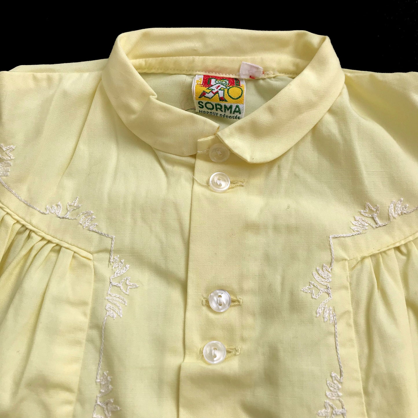 60's Vintage Yellow Classic Cotton Puff Sleeves Dress French Stock 9-12M