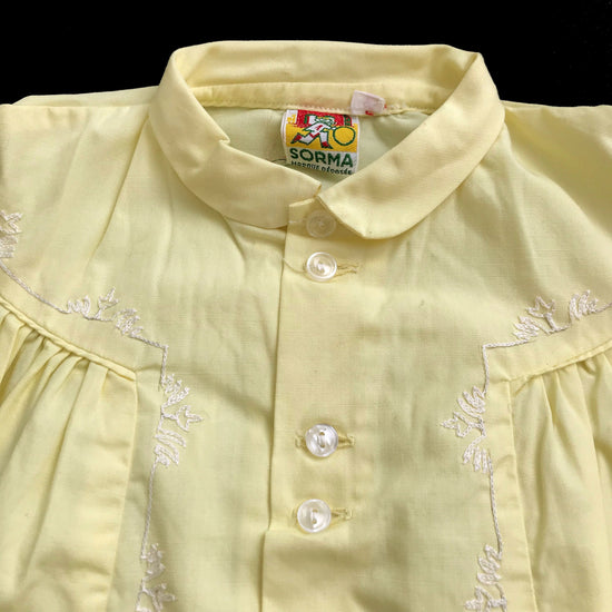 60's Vintage Yellow Classic Cotton Puff Sleeves Dress French Stock 9-12M