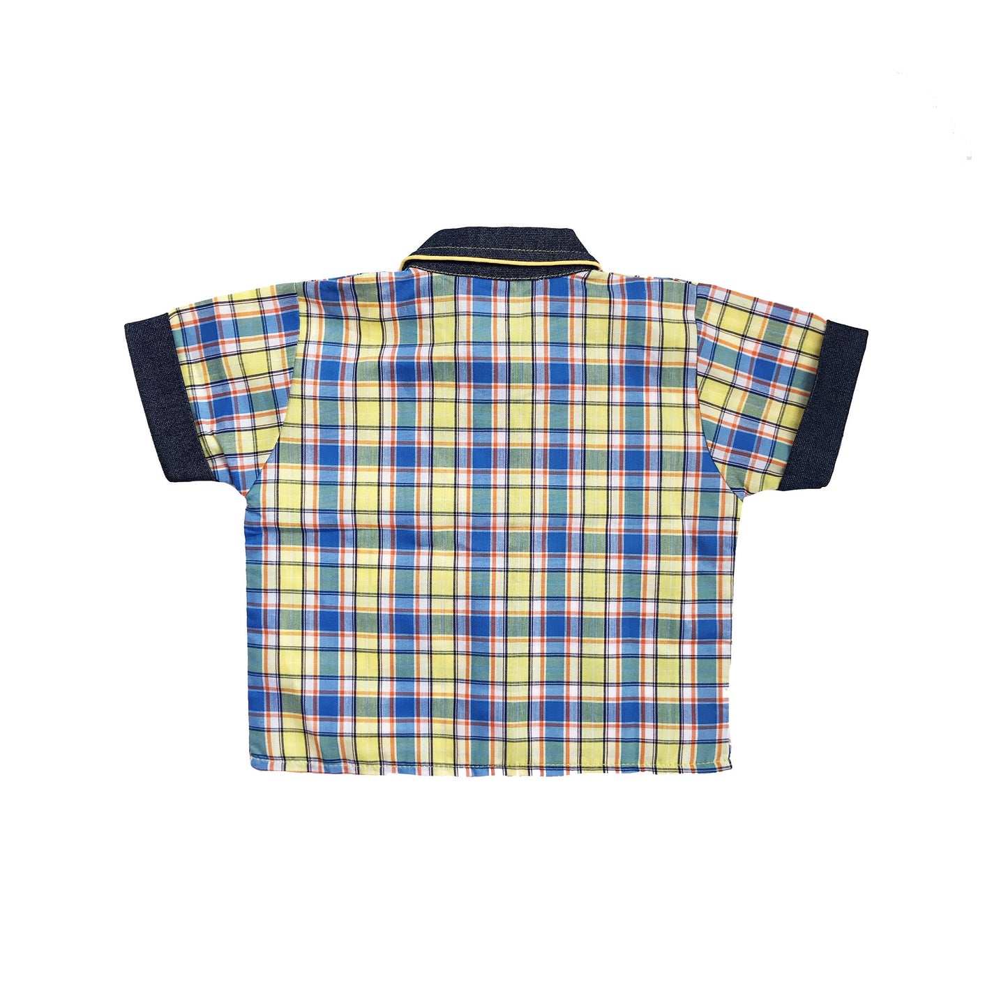 Vintage 70's Yellow / Blue Check Shirt French Stock 2-3Y