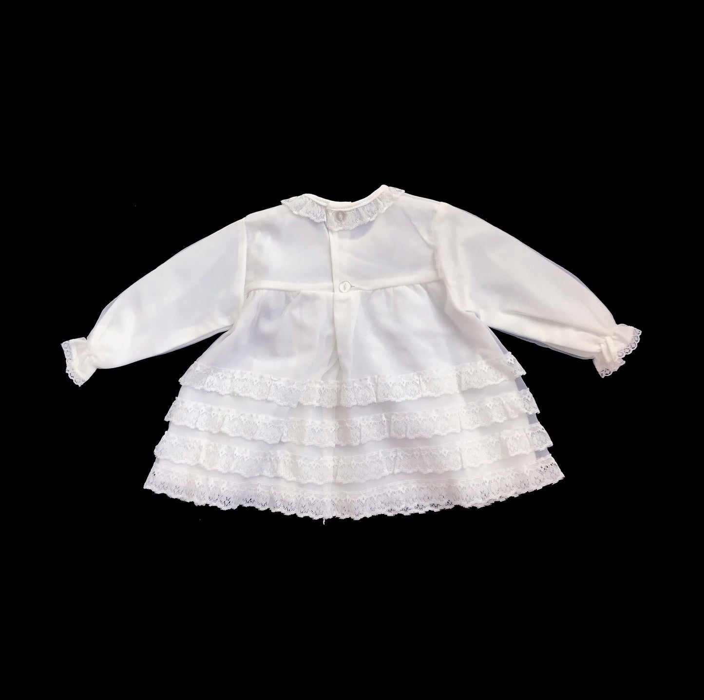 Vintage 60's White Sheer / Ruffle  Dress Made in Britain NOS 3-6M