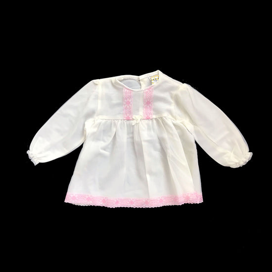 Vintage 60's White/Pink Sheer / Ruffle  Dress Made in Britain NOS 6-9M