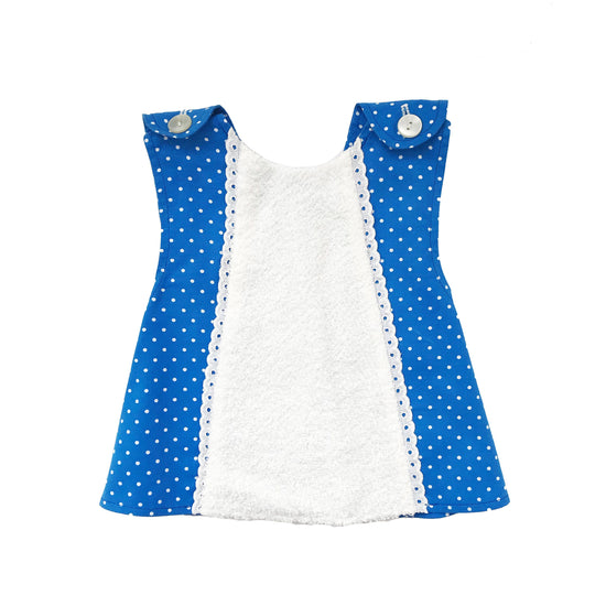 Load image into Gallery viewer, Vintage 60&amp;#39;s White/Blue Cross Back Apron/Dress French Stock 6-9M
