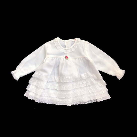 Vintage 60's White Sheer / Ruffle  Dress Made in Britain NOS 3-6M