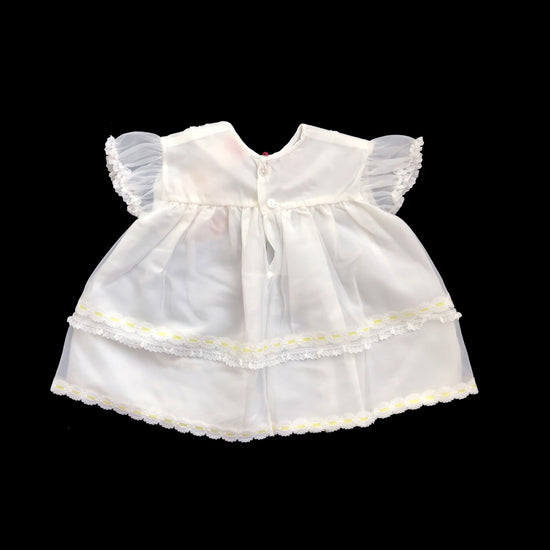 Vintage 60's White/Yellow Sheer / Ruffle  Dress Made in Britain NOS 3-6M