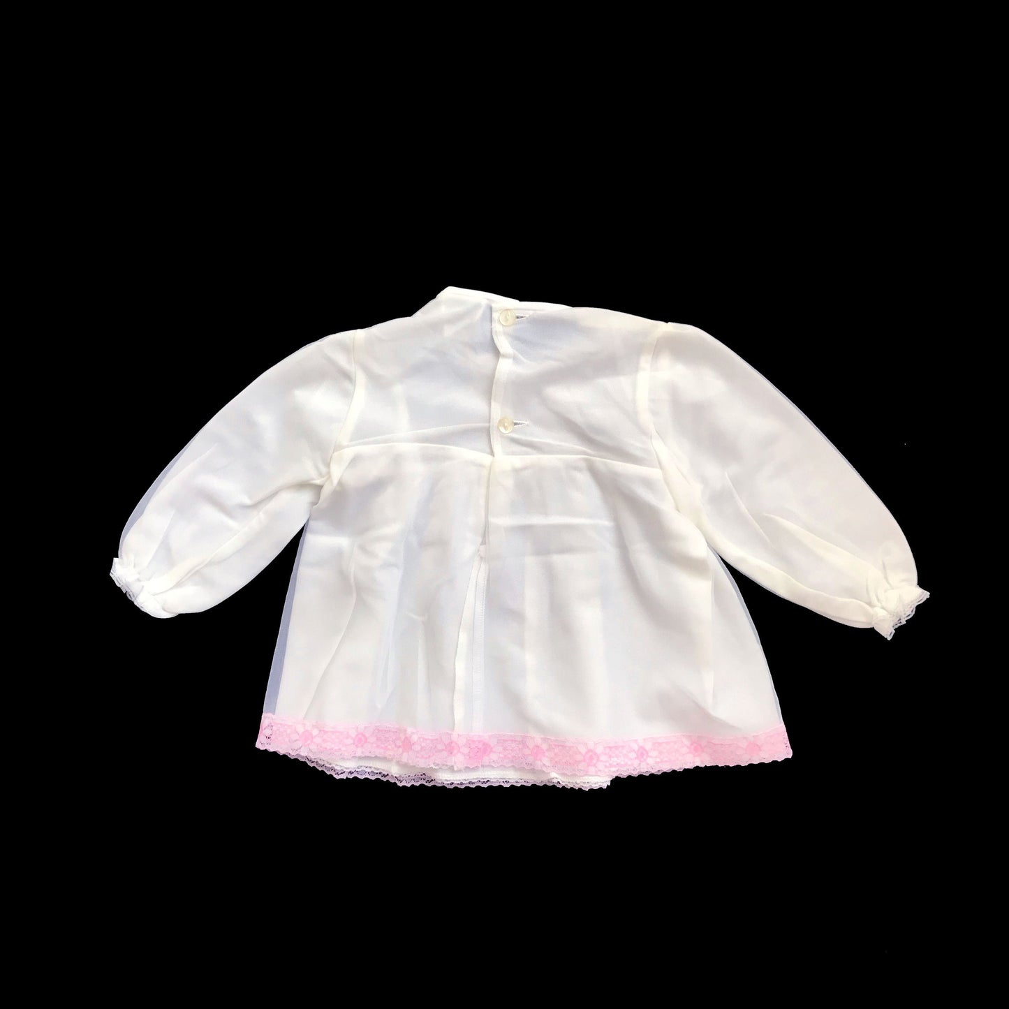 Vintage 60's White/Pink Sheer / Ruffle  Dress Made in Britain NOS 6-9M