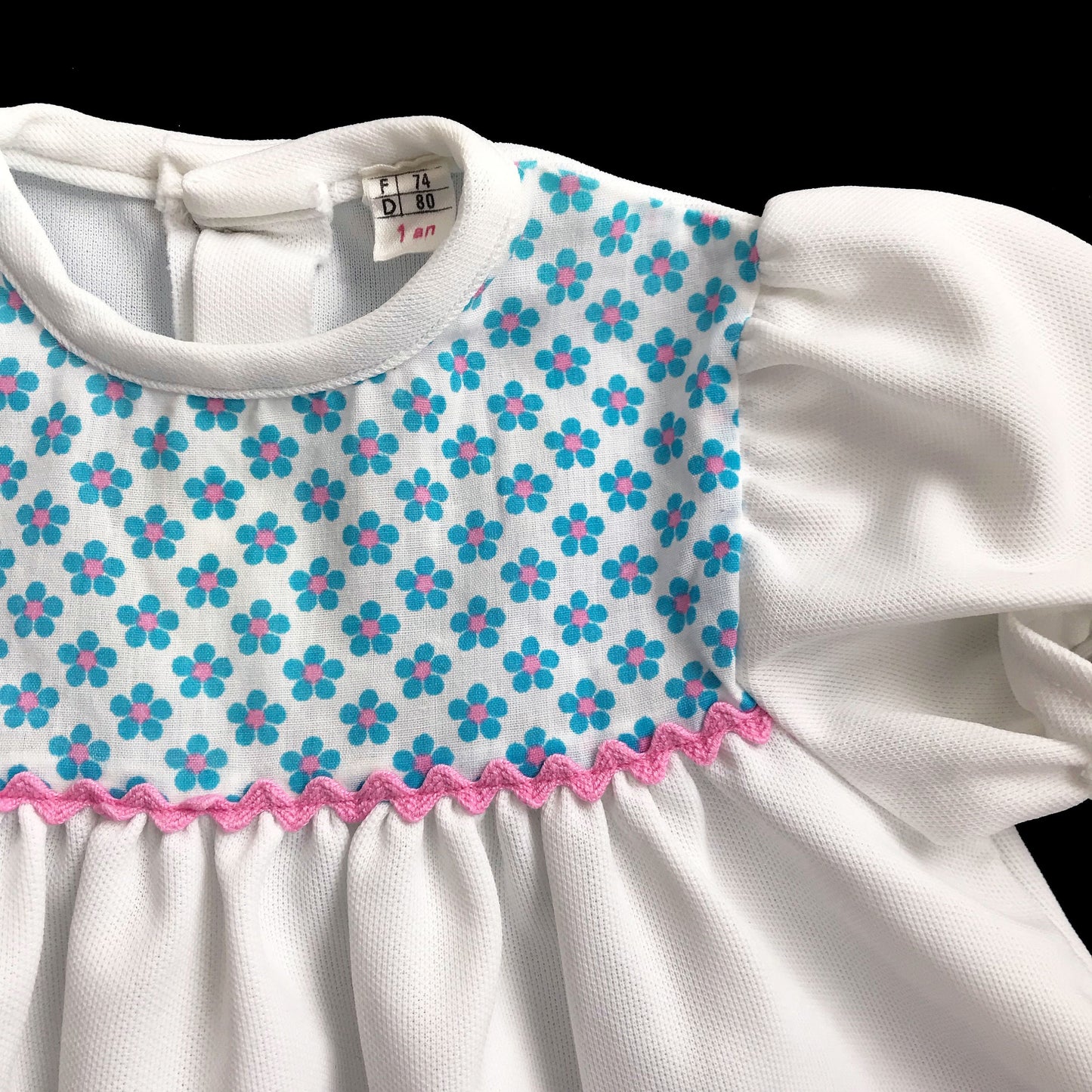 Vintage 70's White/Blue Floral Dress French Made 9-12M