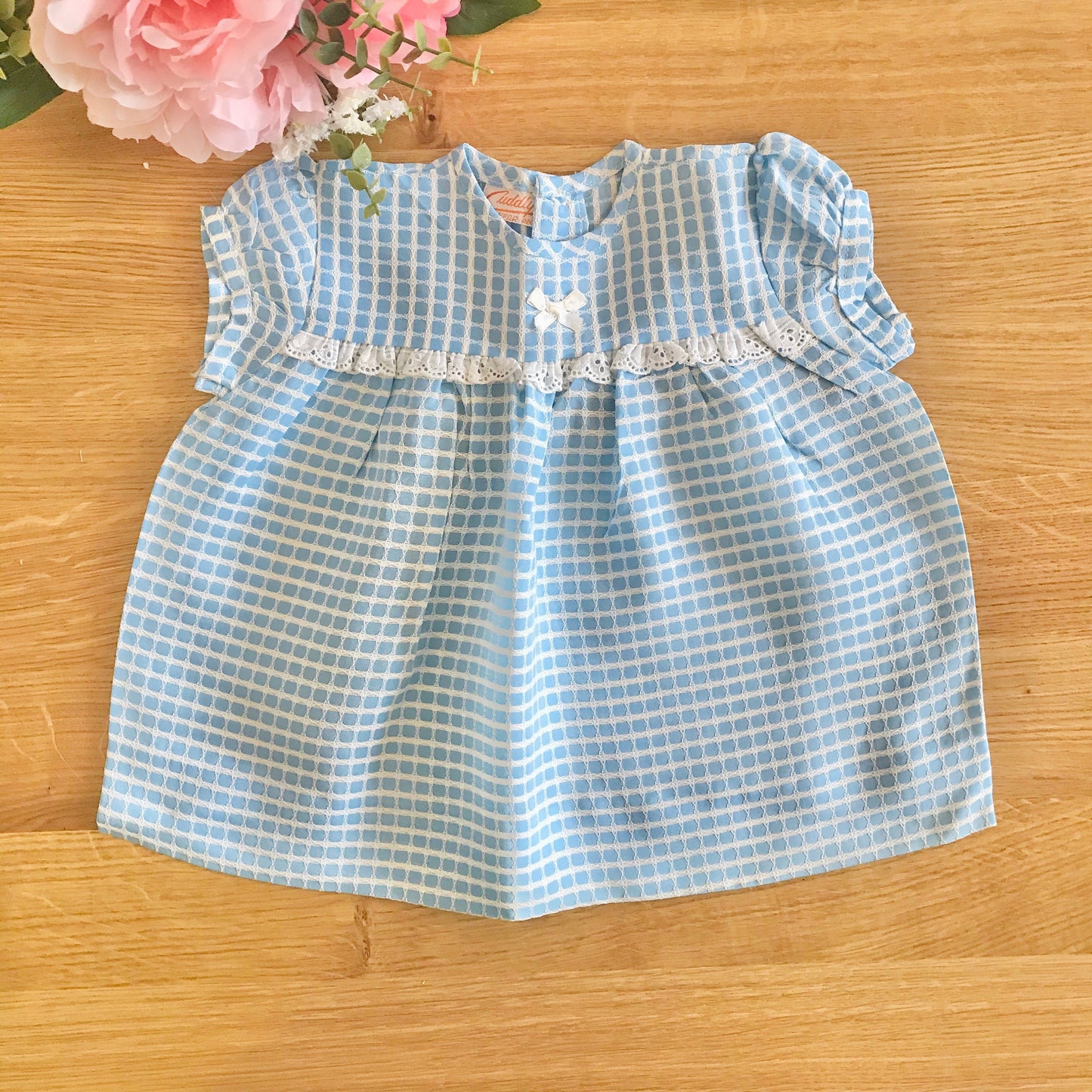 60's Light Blue Textured Dress British Made 6-9 Months