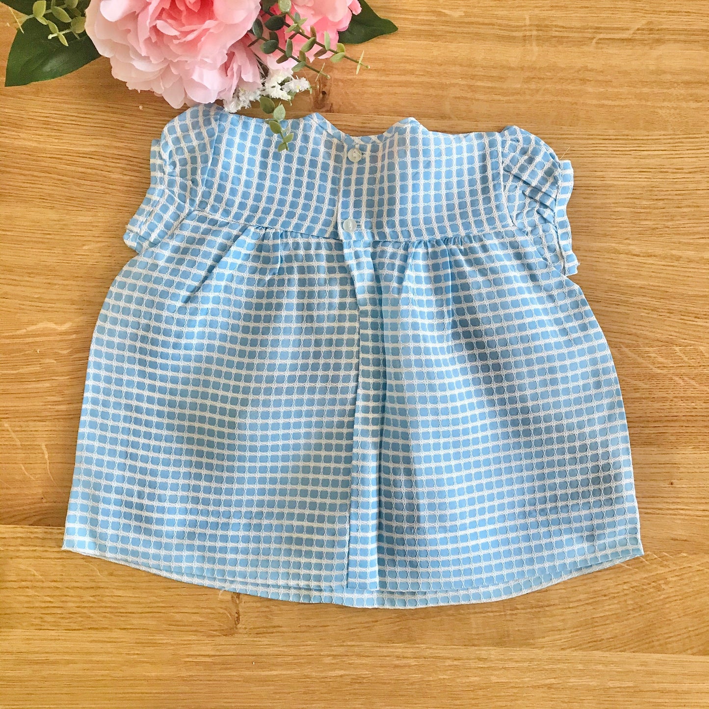 60's Light Blue Textured Dress British Made 6-9 Months