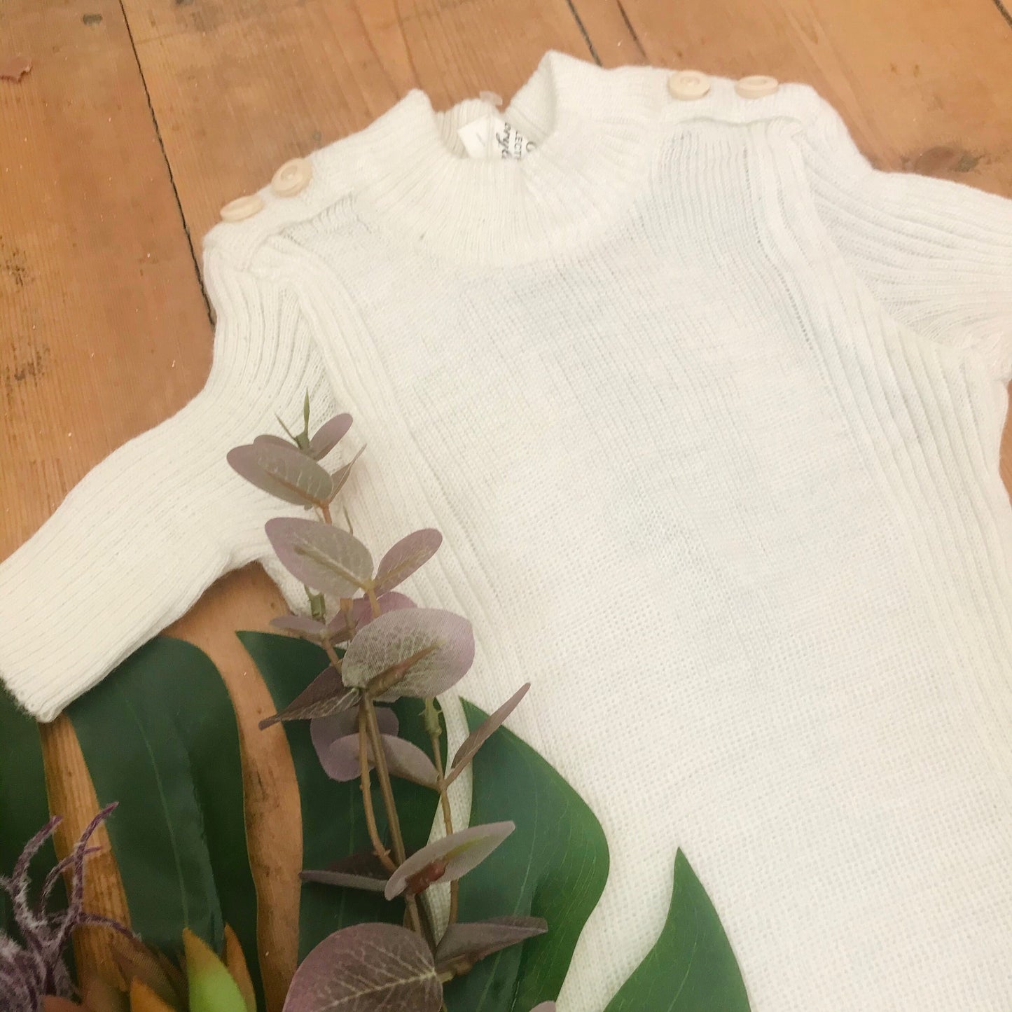 Vintage 60s White/Cream Mod Knitted Belted Top British Made 5-6Y