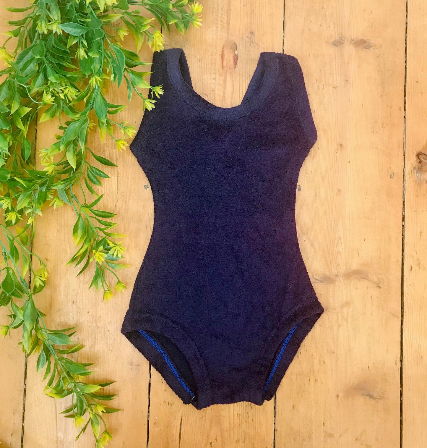 60's Dark Blue Terry Towel Swimming Suit French New Old Stock 3-5Y