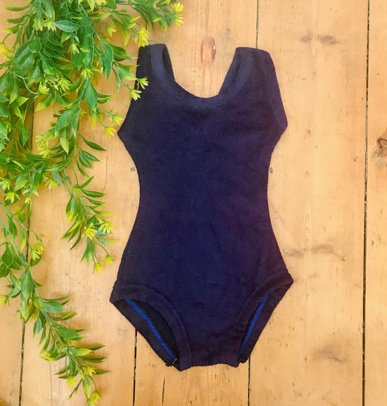 60's Dark Blue Terry Towel Swimming Suit French New Old Stock 3-5Y